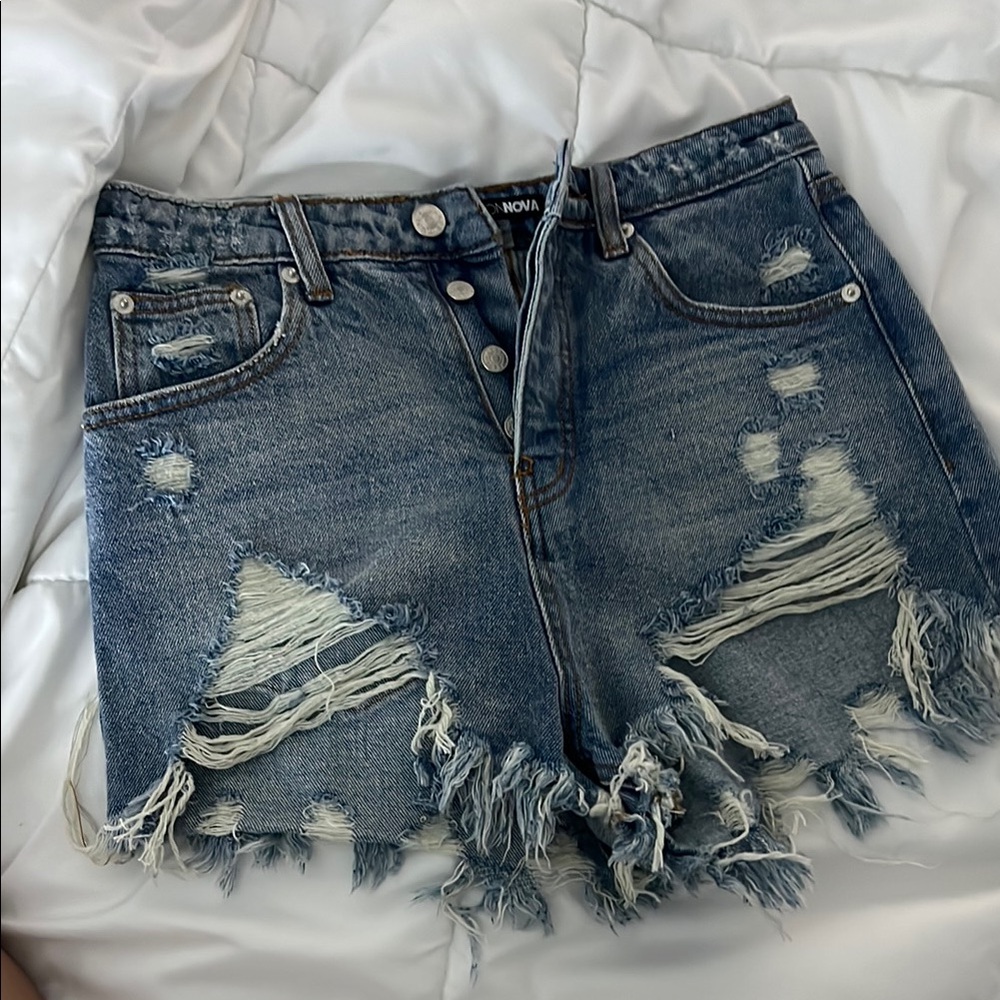 Fashion Nova Blue Distressed Jean Shorts